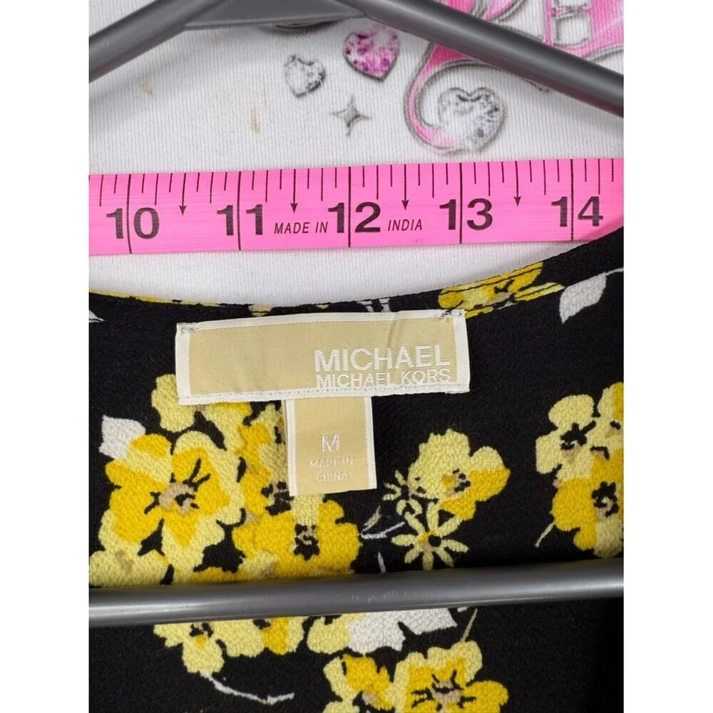 Michael Kors dress flowers V neck flowy Black Dress with Yellow Floral Print